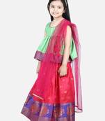 BownBee Jacquard Lehenga with Flared Choli with Dupatta- Green