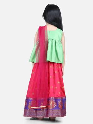 BownBee Jacquard Lehenga with Flared Choli with Dupatta- Green 2