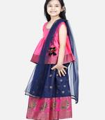 BownBee Jacquard Lehenga with Flared Choli with Dupatta- Pink