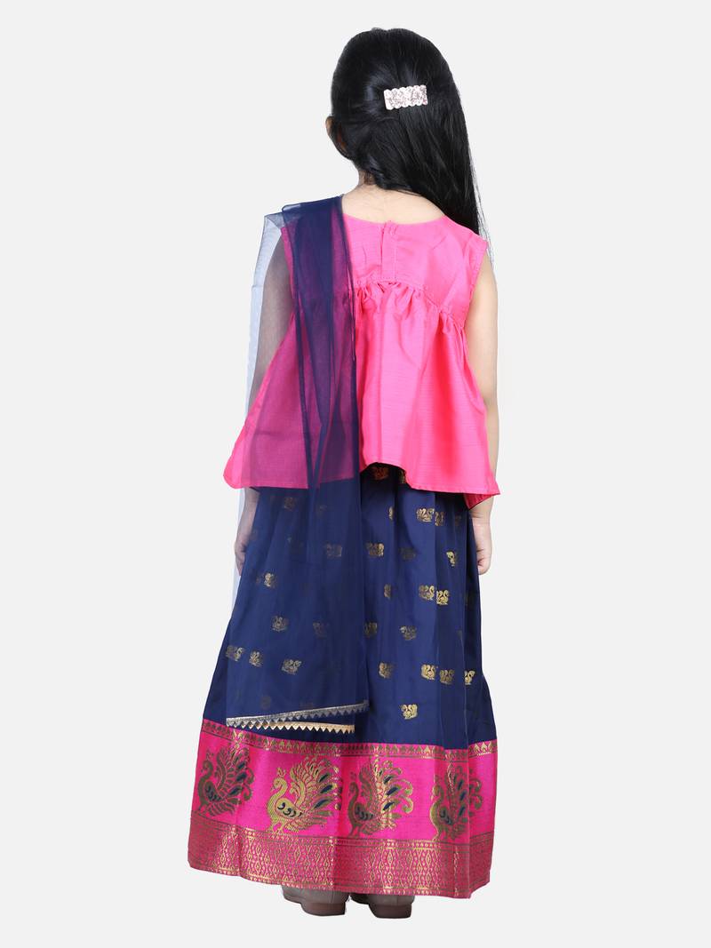 BownBee Jacquard Lehenga with Flared Choli with Dupatta- Pink