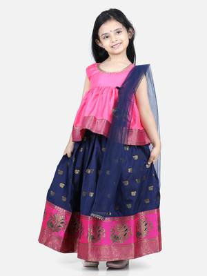 BownBee Jacquard Lehenga with Flared Choli with Dupatta- Pink 3