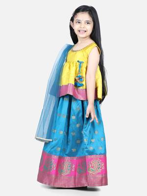 BownBee Jacquard Lehenga with Flared Choli with Dupatta- Yellow 1