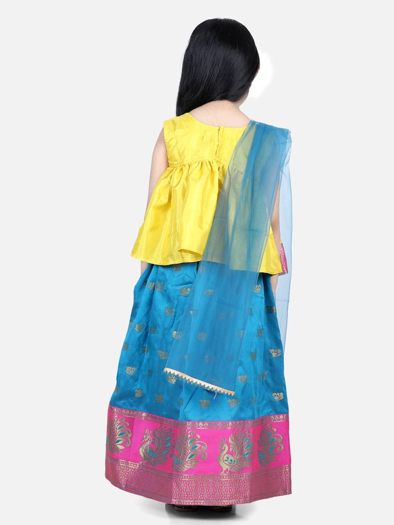 BownBee Jacquard Lehenga with Flared Choli with Dupatta- Yellow