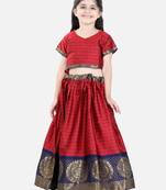 BownBee Half Sleeve South Indian Pavda Pattu Lehenga- Red