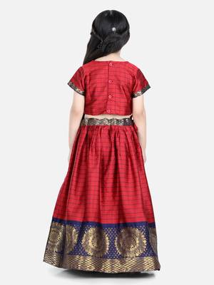 BownBee Half Sleeve South Indian Pavda Pattu Lehenga- Red 3