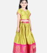 BownBee Half Sleeve South Indian Pavda Pattu Lehenga- Yellow