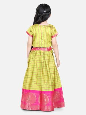 BownBee Half Sleeve South Indian Pavda Pattu Lehenga- Yellow 4