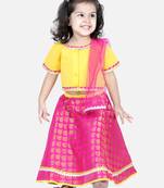 BownBee Front Open Cotton Top with Jacquard Lehenga for Girls- Yellow