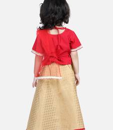 BownBee Front Open Cotton Top with Jacquard Lehenga for Girls- Red