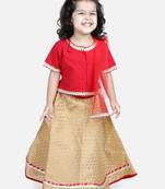 BownBee Front Open Cotton Top with Jacquard Lehenga for Girls- Red