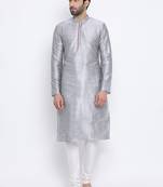 Namaskar Silver plain dupion silk kurta-pajama
