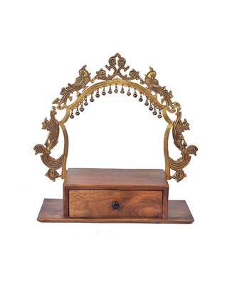  Temple Altar with Bells And A Wooden Drawer Decoretive Showpiece For Home And Office - Brass 1