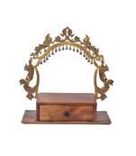  Temple Altar with Bells And A Wooden Drawer Decoretive Showpiece For Home And Office - Brass