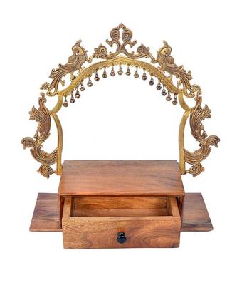  Temple Altar with Bells And A Wooden Drawer Decoretive Showpiece For Home And Office - Brass 2