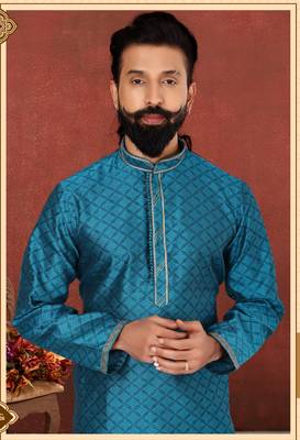 Men Blue Blackberry Silk Kurta Churidar Set 1