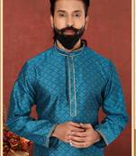 Men Blue Blackberry Silk Kurta Churidar Set