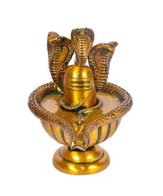  Shivling With Three Snakes Idol Decoretive Showpiece For Home And Office - Brass 1