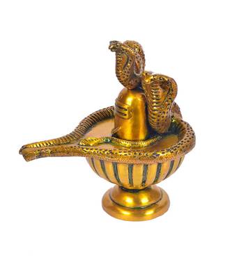  Shivling With Three Snakes Idol Decoretive Showpiece For Home And Office - Brass 2