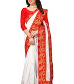 White Vichitra Silk Saree With Fancy Lace And Blouse Piece.