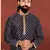 Men Dark Navy Blue Dupion Silk Khari Printed Kurta Churidar Set