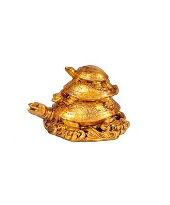  Triple Three Tiered Tortoise Showpiece Golden - Resin (Height 2.5 Inch) 1