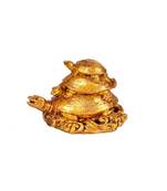  Triple Three Tiered Tortoise Showpiece Golden - Resin (Height 2.5 Inch)