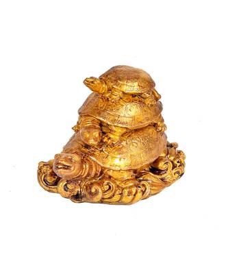  Triple Three Tiered Tortoise Showpiece Golden - Resin (Height 2.5 Inch) 2