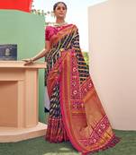 Navy blue printed pure patola saree with blouse