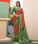 Red printed pure patola saree with blouse