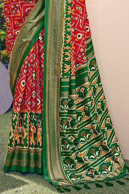 Red printed pure patola saree with blouse 2