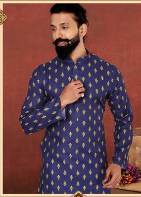 Men Blue Cotton Digital Printed Kurta Churidar Set 1