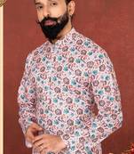 Men Light Pink Cotton Digital Printed Kurta Churidar Set