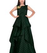 Kids Green Cotton Silk Long Gown For Girls