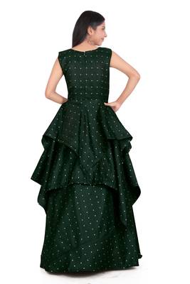 Kids Green Cotton Silk Long Gown For Girls 4