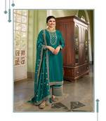 Sea Green embroidery georget silk semistitch straight suits palazzo salwar suits