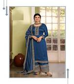 Blue embroidery modal butti unstitch straight fit churidar salwar suits