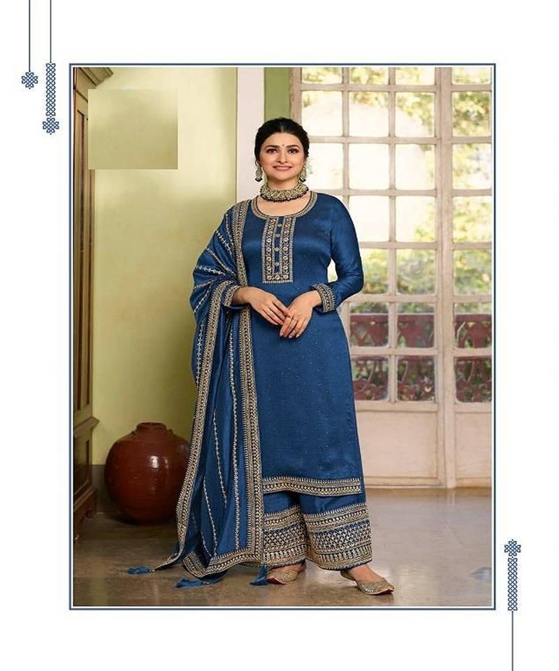 Blue embroidery modal butti unstitch straight fit churidar salwar suits
