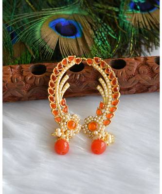 Gold tone orange designer ear cuff earrings dj-01190 2