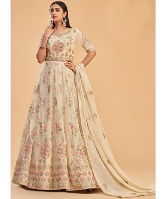 Cream Georgette Anarkali Salwar Kameez 1
