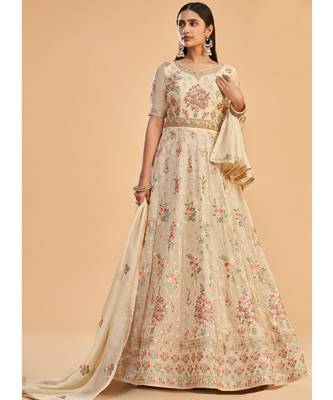 Cream Georgette Anarkali Salwar Kameez 2