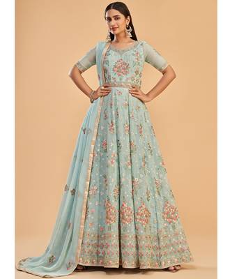 Sky Blue Georgette Anarkali Salwar Kameez 1