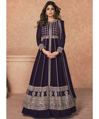 Deep Purple Embroidered Traditional Anarkali Lehenga Suit 1