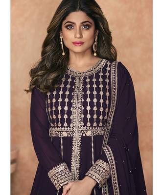 Deep Purple Embroidered Traditional Anarkali Lehenga Suit 2