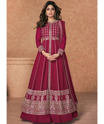 Hot Pink Embroidered Traditional Anarkali Lehenga Suit 1