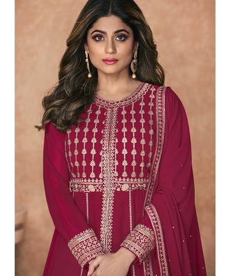 Hot Pink Embroidered Traditional Anarkali Lehenga Suit 2