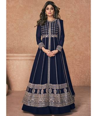 Navy Blue Embroidered Traditional Anarkali Lehenga Suit 1