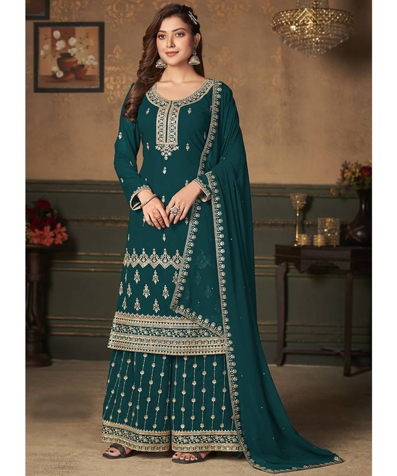 Teal Georgette Pakistani Salwar Kameez