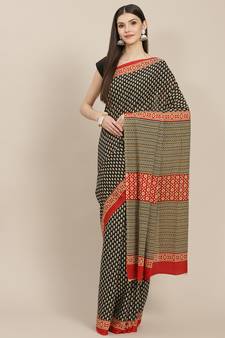 Black printed cotton saree with blouse