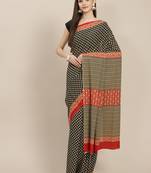 Black printed cotton saree with blouse