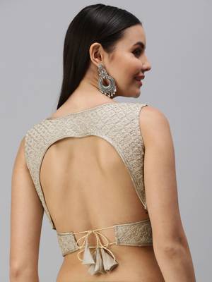 Women Grey Embroidered Organza Readymade Padded Blouse 2